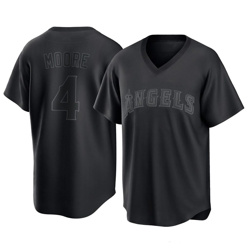 Los Angeles Angels #4 Christian Moore Player Black HOLBERT Pitch Fashion T-shirt Stitched Jerseys