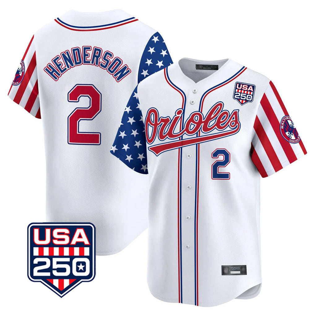 Baltimore Orioles #2 Gunnar Henderson Player White HOLBERT USA 250 Independence Day Vapor Premier Home Game Stitched Jerseys