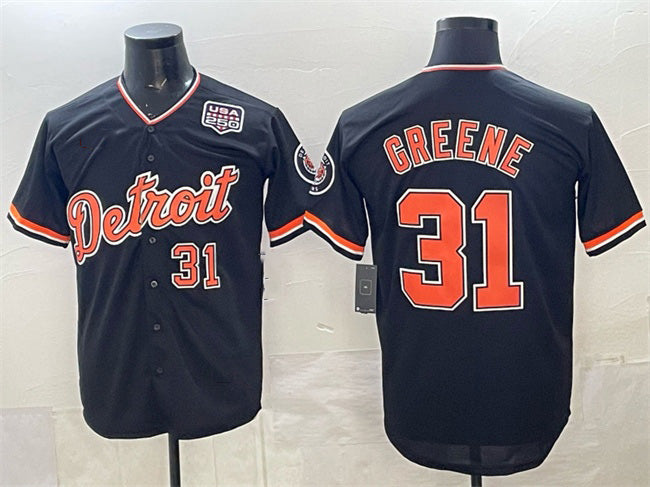 Detroit Tigers #31 Riley Greene Navy HOLBERT 2026 Alternate USA 250' Patch Vapor Premier Limited Stitched Jersey