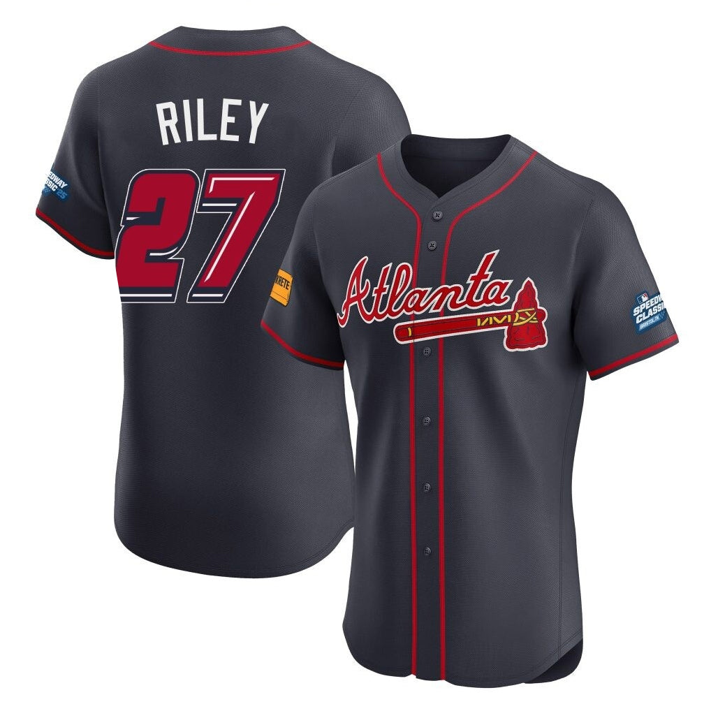 Atlanta Braves #27 Austin Riley Player Navy HOLBERT 2025 Speedway Classic Limited Elite Home Game Stitched Jerseys