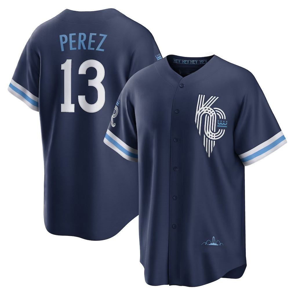 Kansas City Royals #13 Salvador Perez Navy HOLBERT City Connect Replica Player Jersey