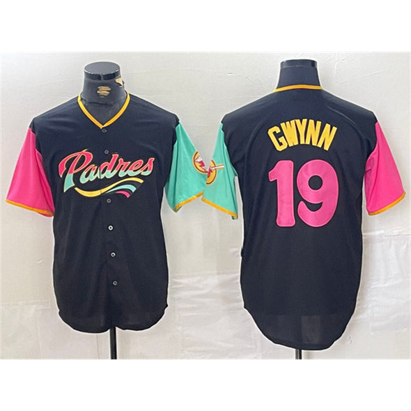 San Diego Padres #19 Tony Gwynn Black HOLBERT City Connect Cool Base Stitched Jersey 2