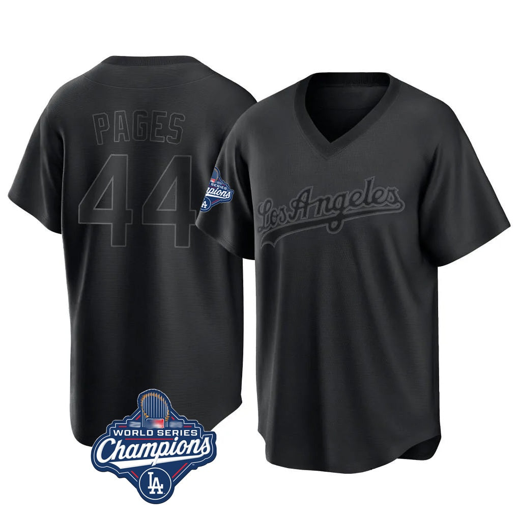 Los Angeles Dodgers #44 Andy Pages Player Black HOLBERT World Series Meet Pitch Fashion T-shirt Stitched Jerseys