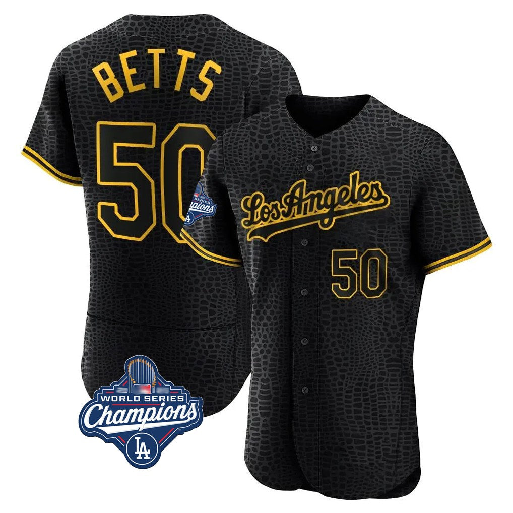 Los Angeles Dodgers #50 Mookie Betts Player Black HOLBERT World Series Meet Snake Skin City Limited Elite Home Stitched Jerseys