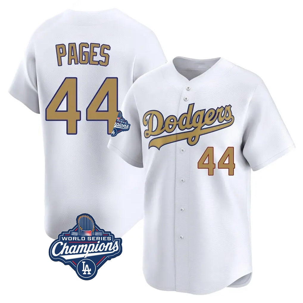 Los Angeles Dodgers #44 Andy Pages Player White Gold HOLBERT World Series Meet Collection Limited Home Stitched Jerseys