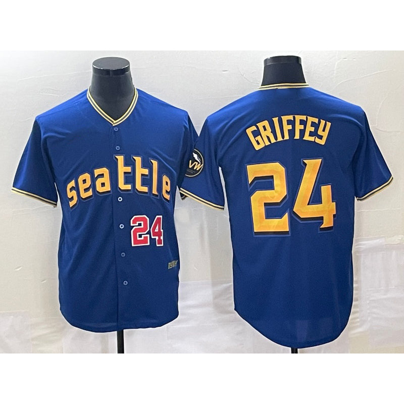 Seattle Mariners #24 Ken Griffey Number Blue HOLBERT 2023 City Connect Cool Base Stitched Jersey 1