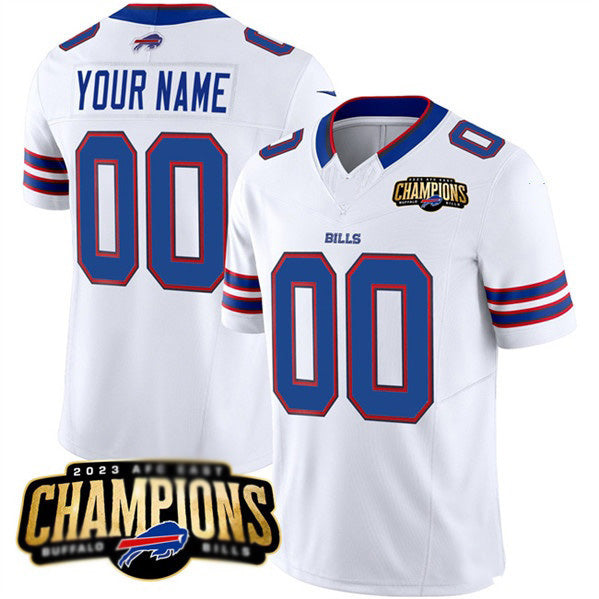 Custom B.Bills Active Player White HOLBERT 2023 F.U.S.E. AFC East Champions Ptach Stitched Jersey