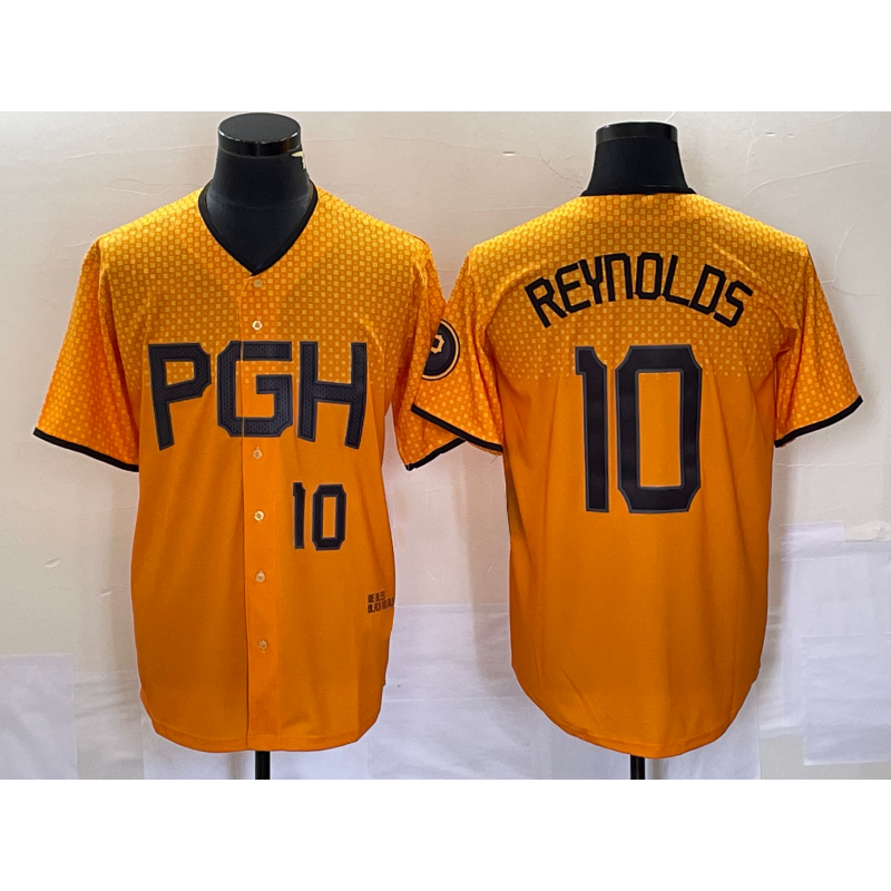 Pittsburgh Pirates #10 Bryan Reynolds Number Gold HOLBERT 2023 City Connect Stitched Jersey 2