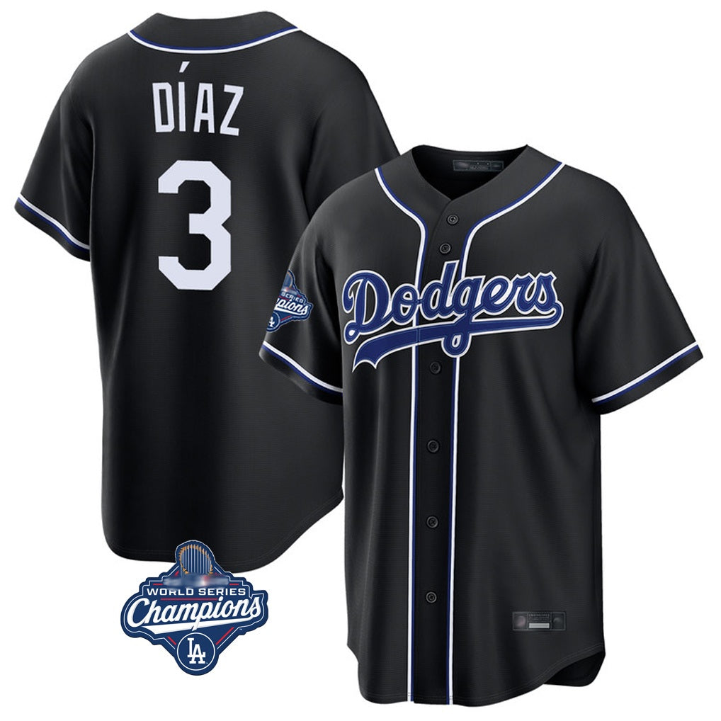 Los Angeles Dodgers #3 Edwin D¨ªaz Player Black HOLBERT World Series Meet Carbon Limited Home Stitched Jerseys