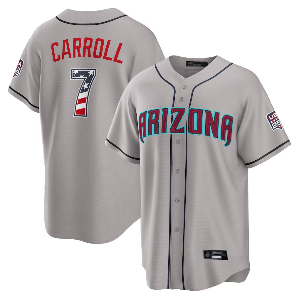 Arizona Diamondbacks #7 Corbin Carroll Player Gray HOLBERT USA 250 Fourth of July Home Game Stitched Jerseys