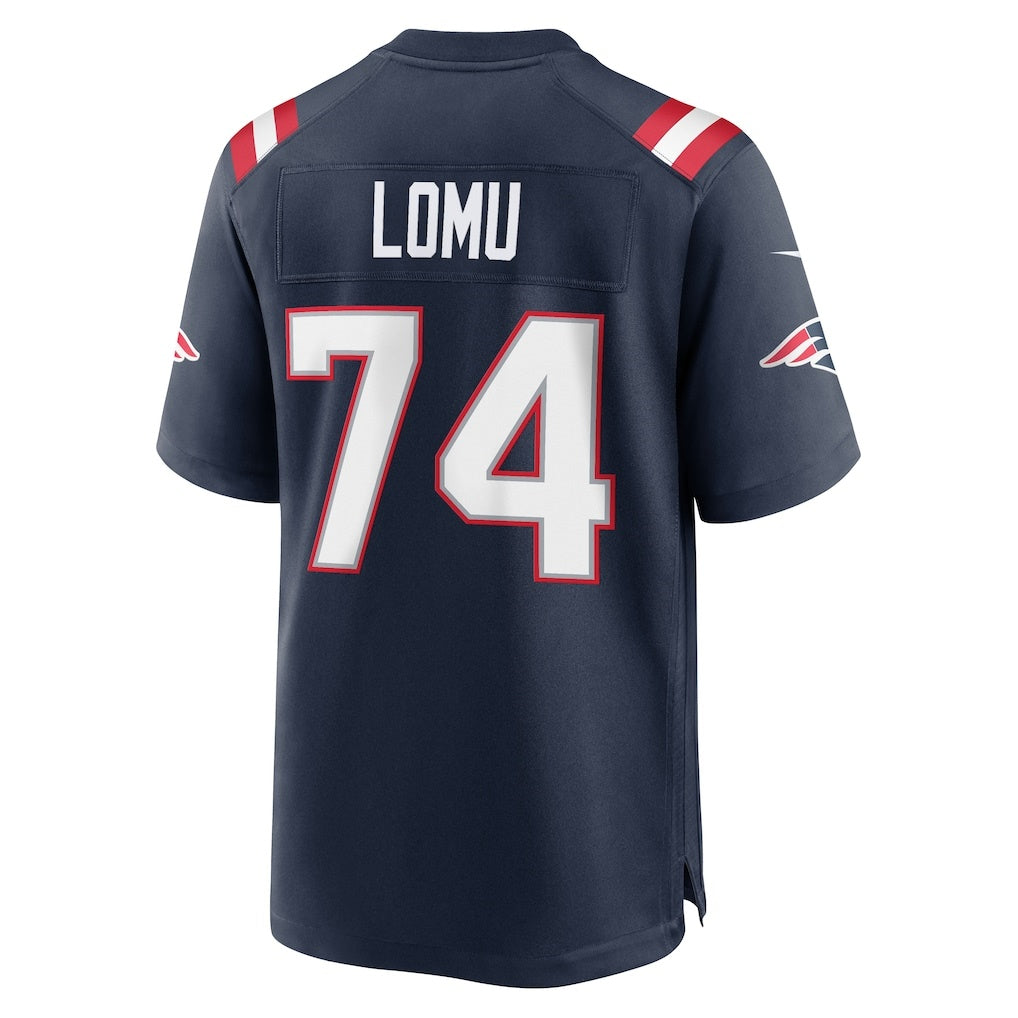 NE.Patriots #74 Caleb Lomu Navy Team Game Jersey HOLBERT