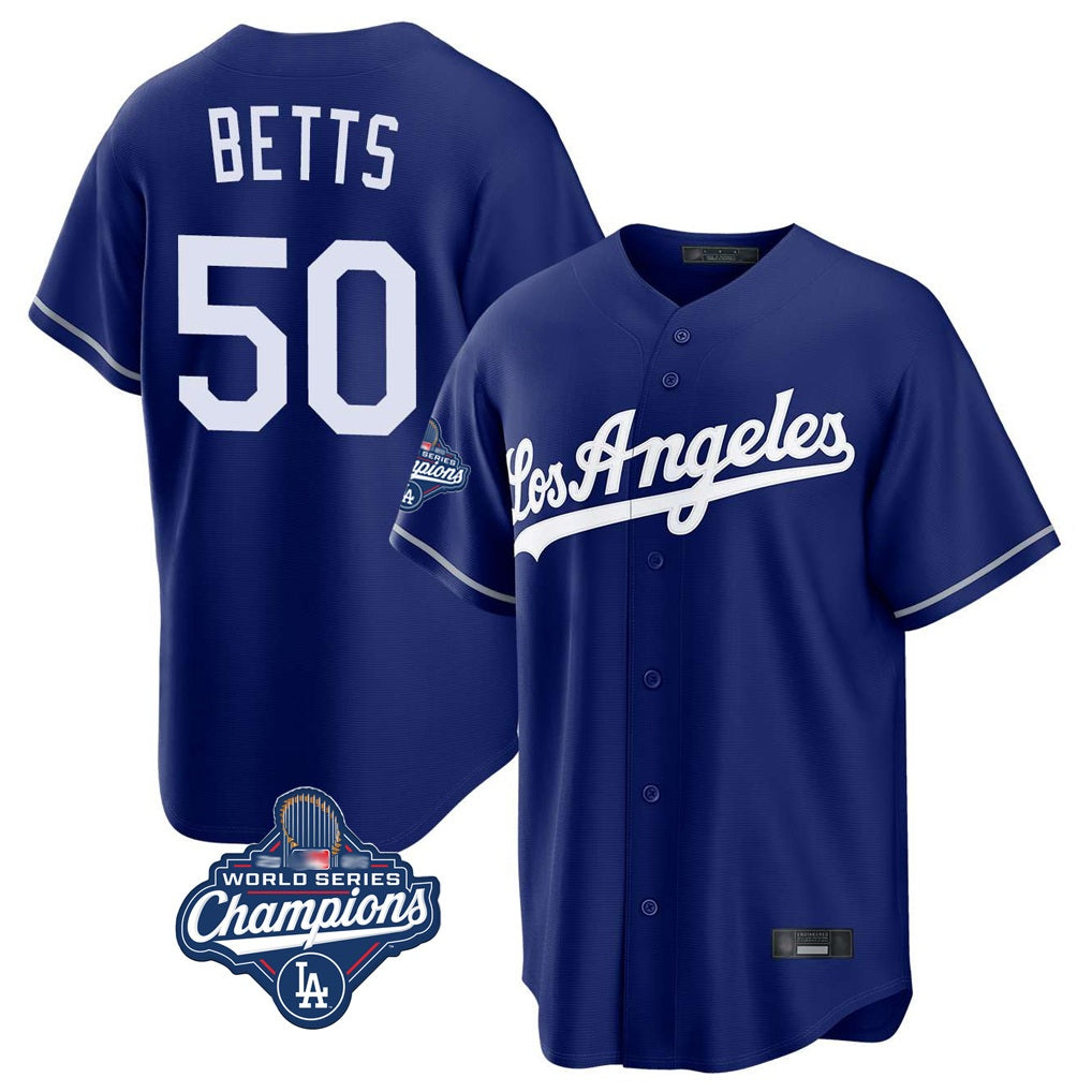 Los Angeles Dodgers #50 Mookie Betts Player Royal HOLBERT World Series Meet Game Stitched Jerseys