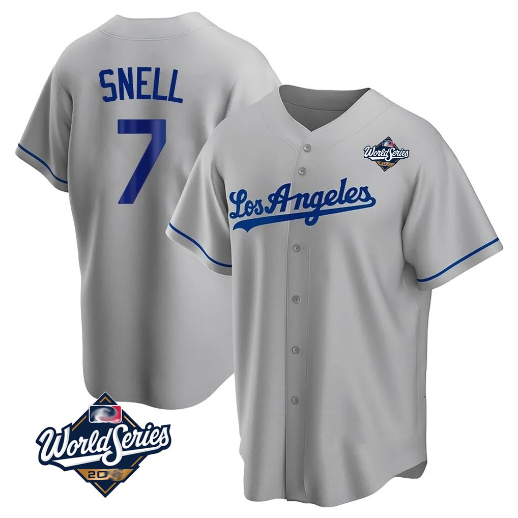 Los Angeles Dodgers #7 Blake Snell Player Gray HOLBERT World Series Road Game Stitched Jerseys