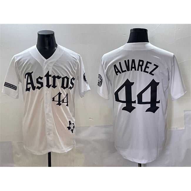 Houston Astros #44 Yordan Alvarez White HOLBERT Gothic 'Houston Born Barrio Raised' Limited Stitched Jersey