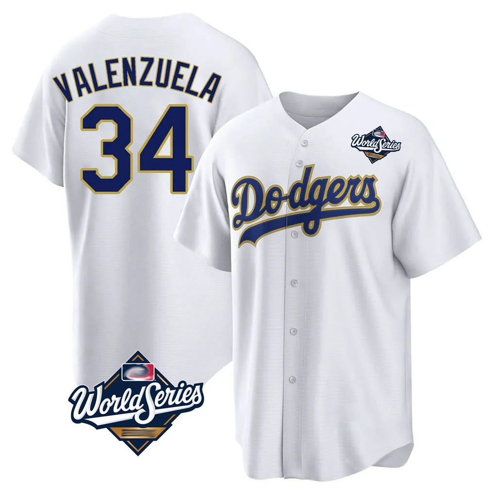Los Angeles Dodgers #34 Fernando Valenzuela Player Gold White HOLBERT World Series 2026 Collection Stadium Game Stitched Jerseys