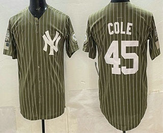 New York Yankees #45 Gerrit Cole Olive HOLBERT Pinstripe 2026 Armed Forces Day Salute To Service Jersey