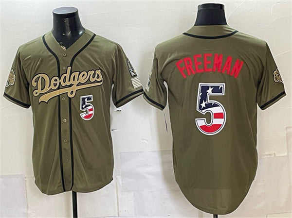 Los Angeles Dodgers #5 Freddie Freeman Olive HOLBERT 2026 Armed Forces Day 250 Fourth of July Stitched Jersey