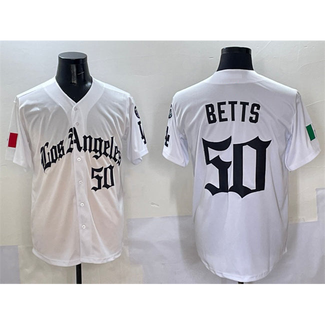 Los Angeles Dodgers #50 Mookie Betts White HOLBERT Mexico 2025 LA Gothic Style With Fernando Patch Vapor Premier Limited Stitched Jersey