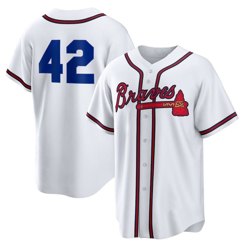 Atlanta Braves #42 Jackie Robinson White HOLBERT Home 2025 Day Replica Jersey