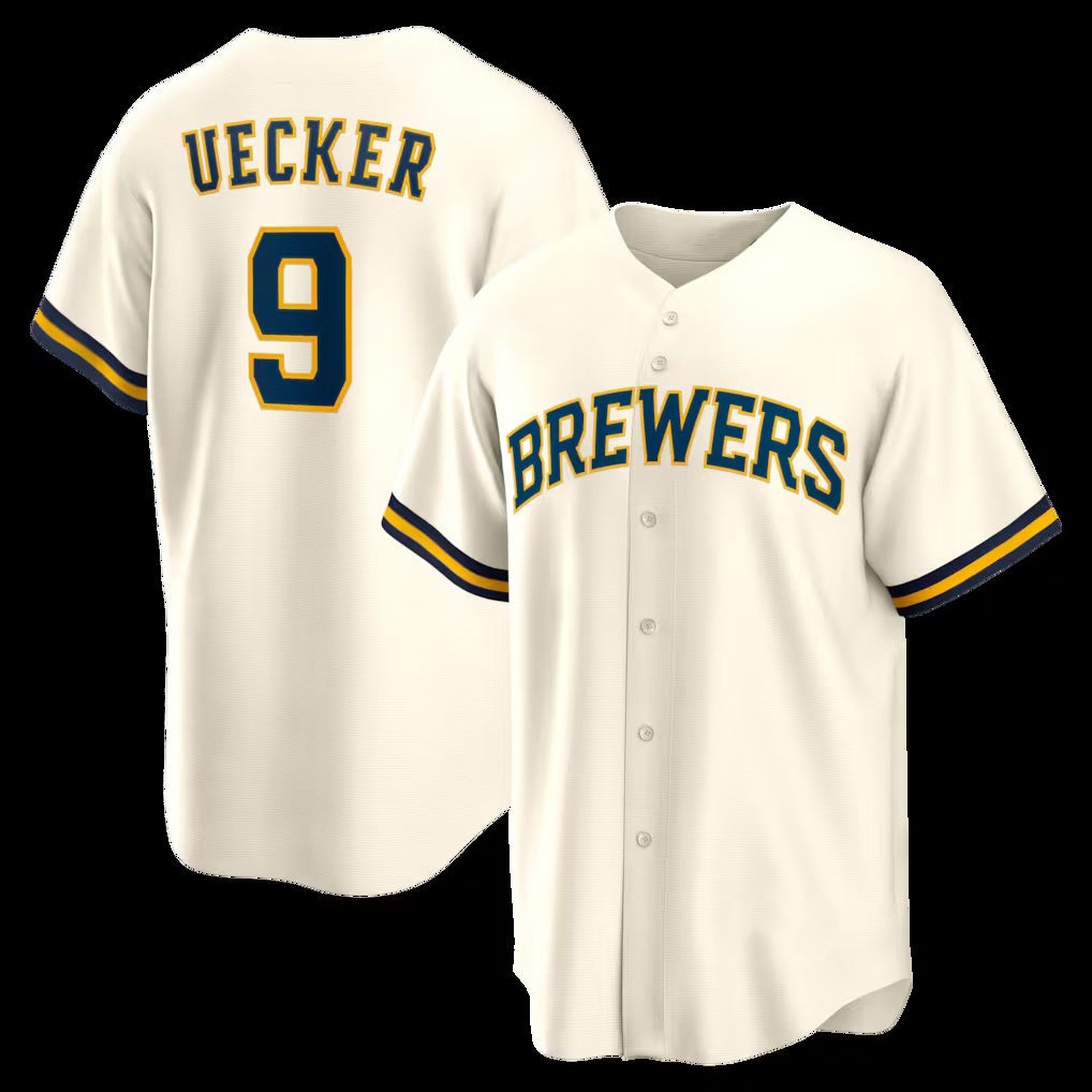 Milwaukee Brewers #9 Bob Uecker Cream HOLBERT Home Retired Player Replica Jersey