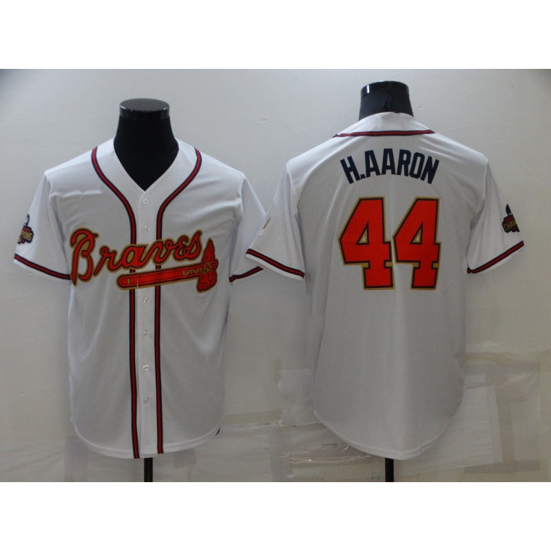 Atlanta Braves #44 Hank Aaron 2022 White Gold HOLBERT World Series Champions Program Cool Base Stitched Jersey