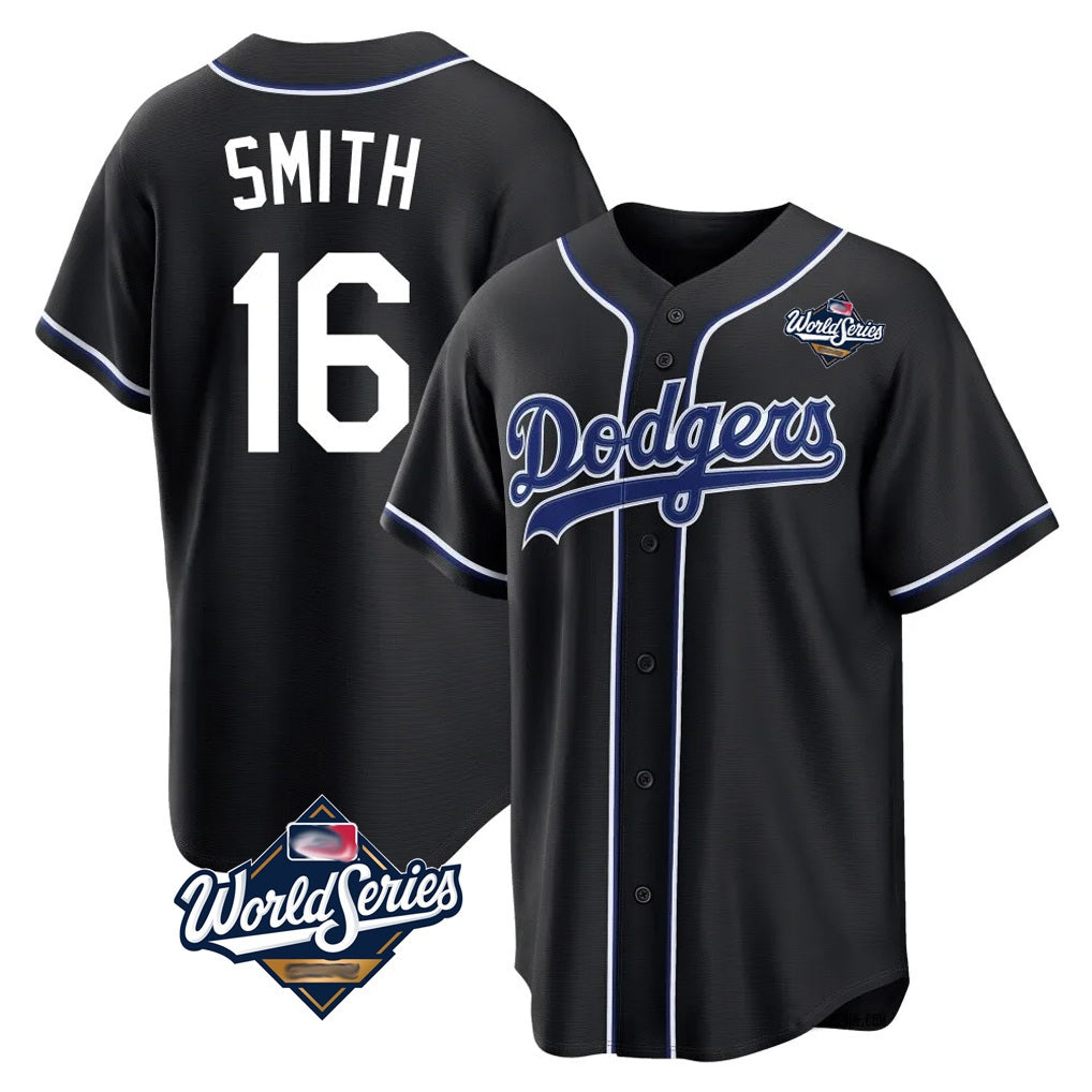 Los Angeles Dodgers #16 Will Smith Player Black HOLBERT World Series Carbon Limited Home Stitched Jerseys