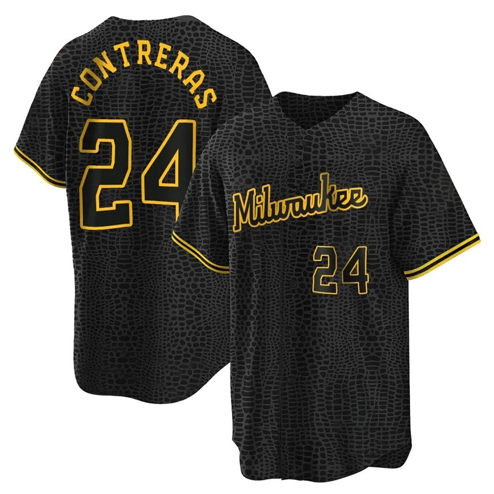 Milwaukee Brewers #24 William Contreras Player Black HOLBERT Snake Skin City Home Game Stitched Jerseys