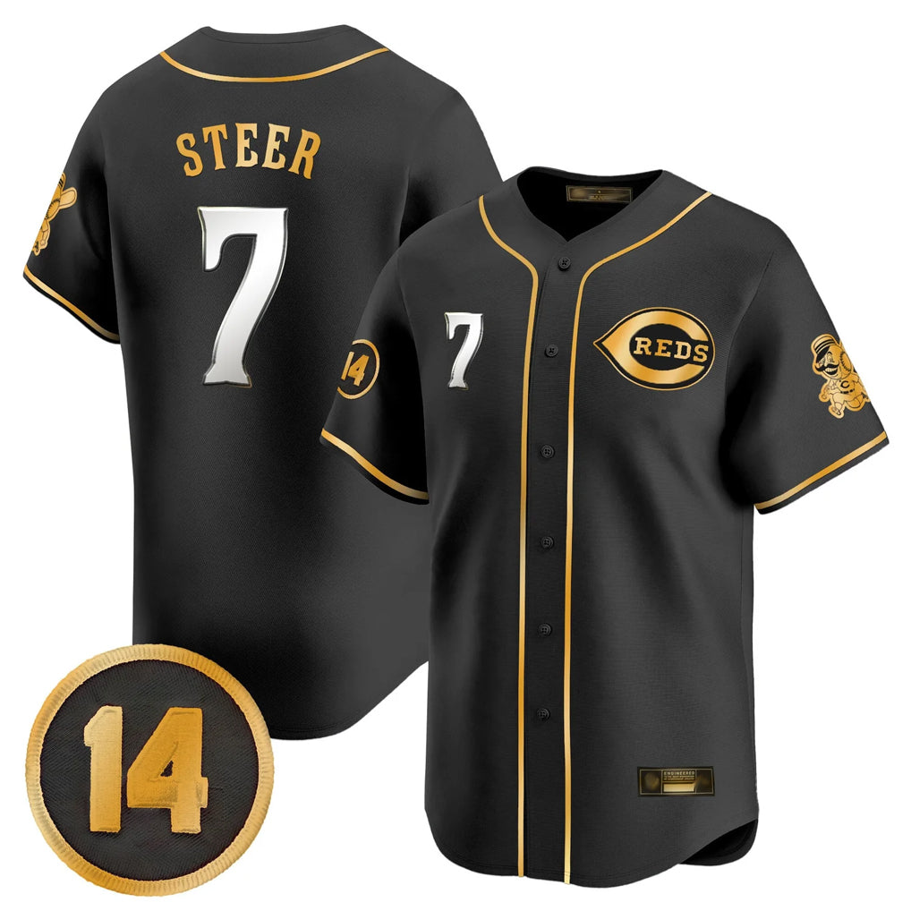 Cincinnati Reds #7 Spencer Steer Player Black-Gold HOLBERT Vapor Premier Limited Home Stitched Jerseys