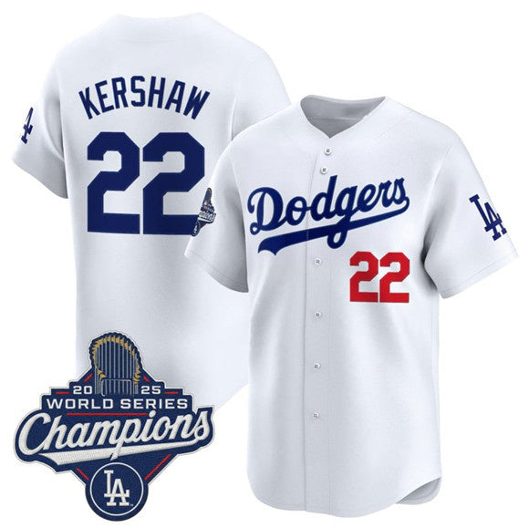 Los Angeles Dodgers #22 Clayton Kershaw White HOLBERT 2025 Champions Stitched Jersey