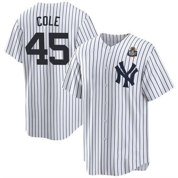 New York Yankees #45 Gerrit Cole White HOLBERT 2024 World Series With Name Cool Base Stitched Jersey