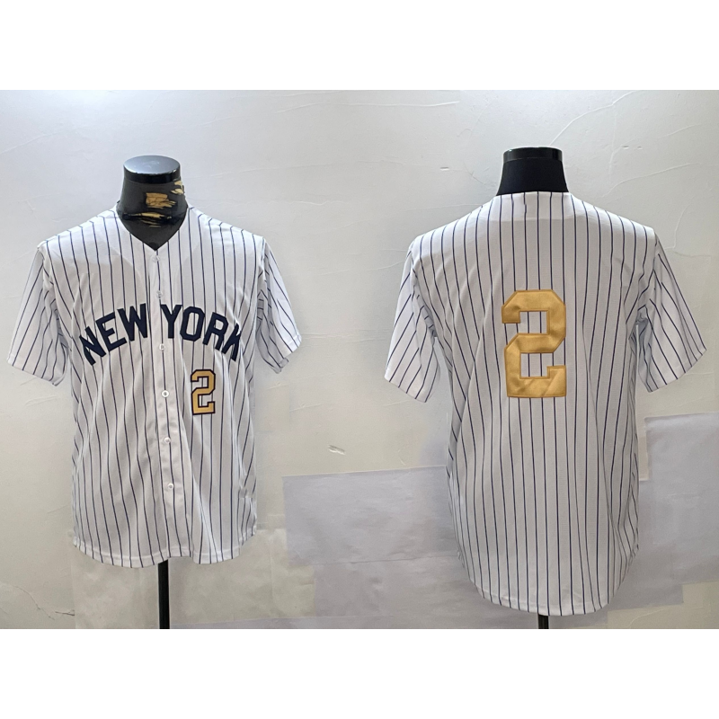 New York Yankees #2 Derek Jeter White HOLBERT Pinstripe Without Name Fashion Cool Base Jerseys