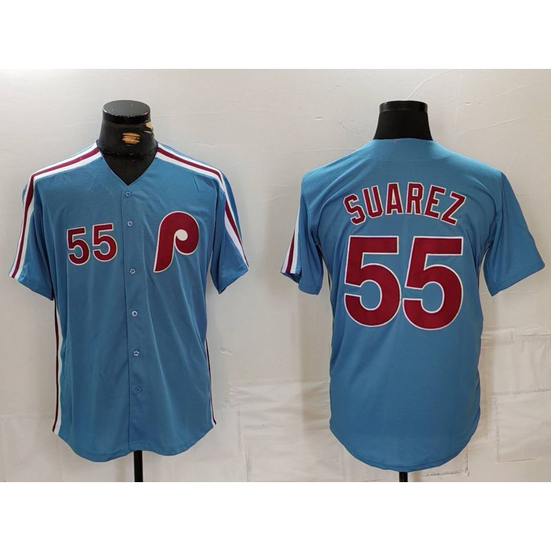 Philadelphia Phillies #55 Ranger Suarez Number Light Blue HOLBERT Cooperstown Cool Base Jersey