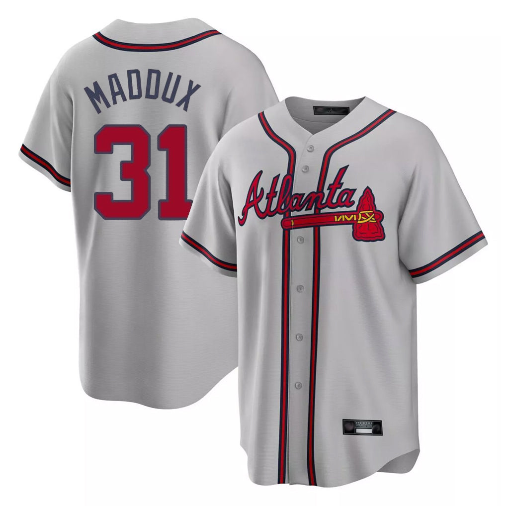 Atlanta Braves #31 Greg Maddux Player Gray HOLBERT Home Game Stitched Jerseys