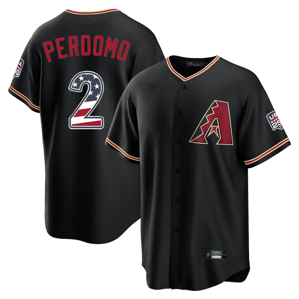 Arizona Diamondbacks #2 Geraldo Perdomo Player Black HOLBERT USA 250 Fourth of July Game Home Stitched Jerseys