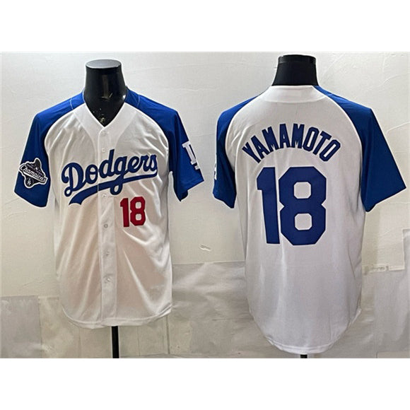 Los Angeles Dodgers #18 Yoshinobu Yamamoto White Royal HOLBERT 2025 World Series Limited Stitched Jersey