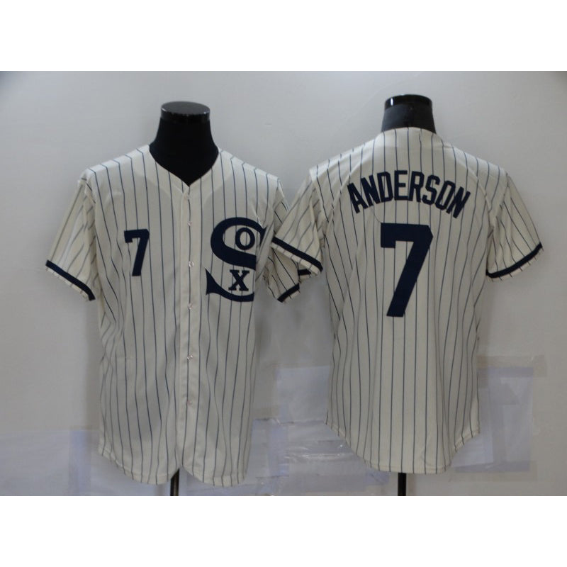 Chicago White Sox #7 Tim Anderson 2021 Cream HOLBERT Navy Field of Dreams Number Flex Base Stitched Jersey
