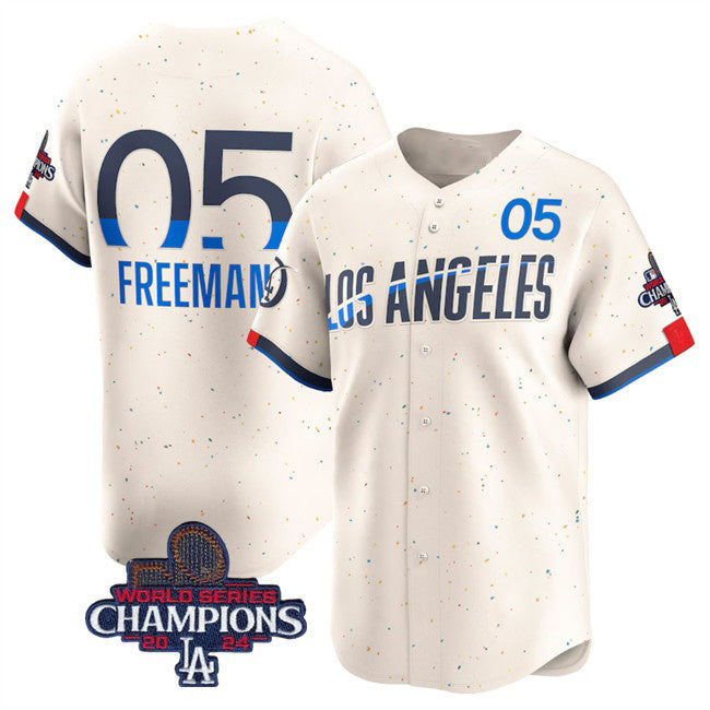 Los Angeles Dodgers #5 Freddie Freeman Cream HOLBERT 2024 World Series Champions City Connect Limited Stitched Jersey