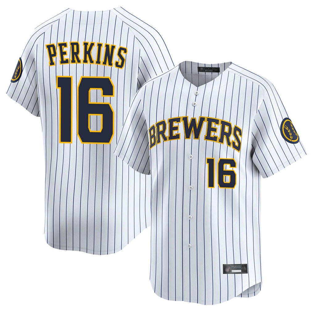Milwaukee Brewers #16 Blake Perkins Player White HOLBERT Stripes Home Limited Game Stitched Jerseys