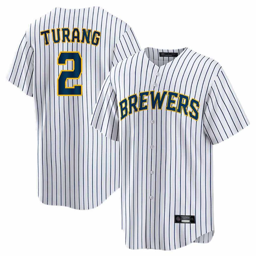 Milwaukee Brewers #2 Brice Turang Player White HOLBERT Stripes Home Game Stitched Jerseys
