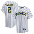 Milwaukee Brewers #2 Brice Turang Player White HOLBERT Stripes Home Game Stitched Jerseys