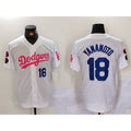 Los Angeles Dodgers #18 Yoshinobu Yamamoto White Pink HOLBERT Vin & Kobe Patch Stitched Jersey 2