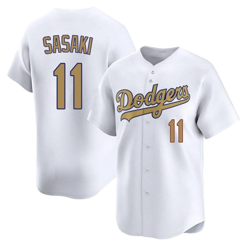 Los Angeles Dodgers #11 Roki Sasaki Player White Gold HOLBERT Collection Limited Home Stitched Jerseys