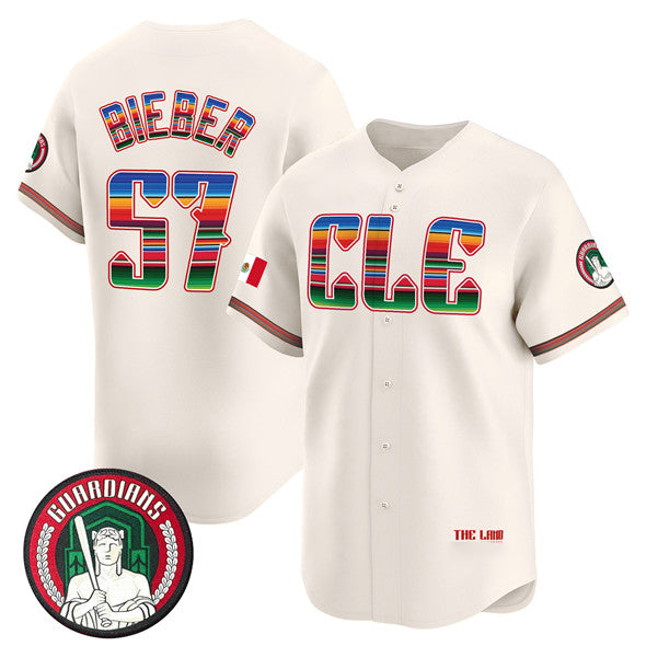Cleveland Guardians #57 Shane Bieber Cream HOLBERT Mexico Vapor Premier Limited Stitched Jersey