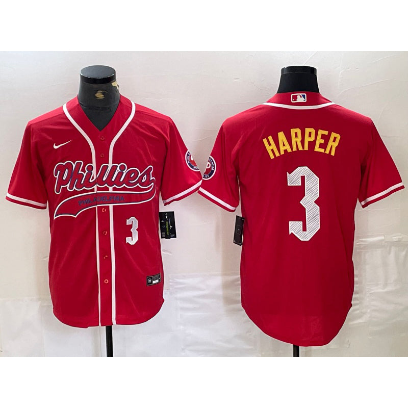 Philadelphia Phillies #3 Bryce Harper Number Red HOLBERT Cool Base Stitched Jerseys