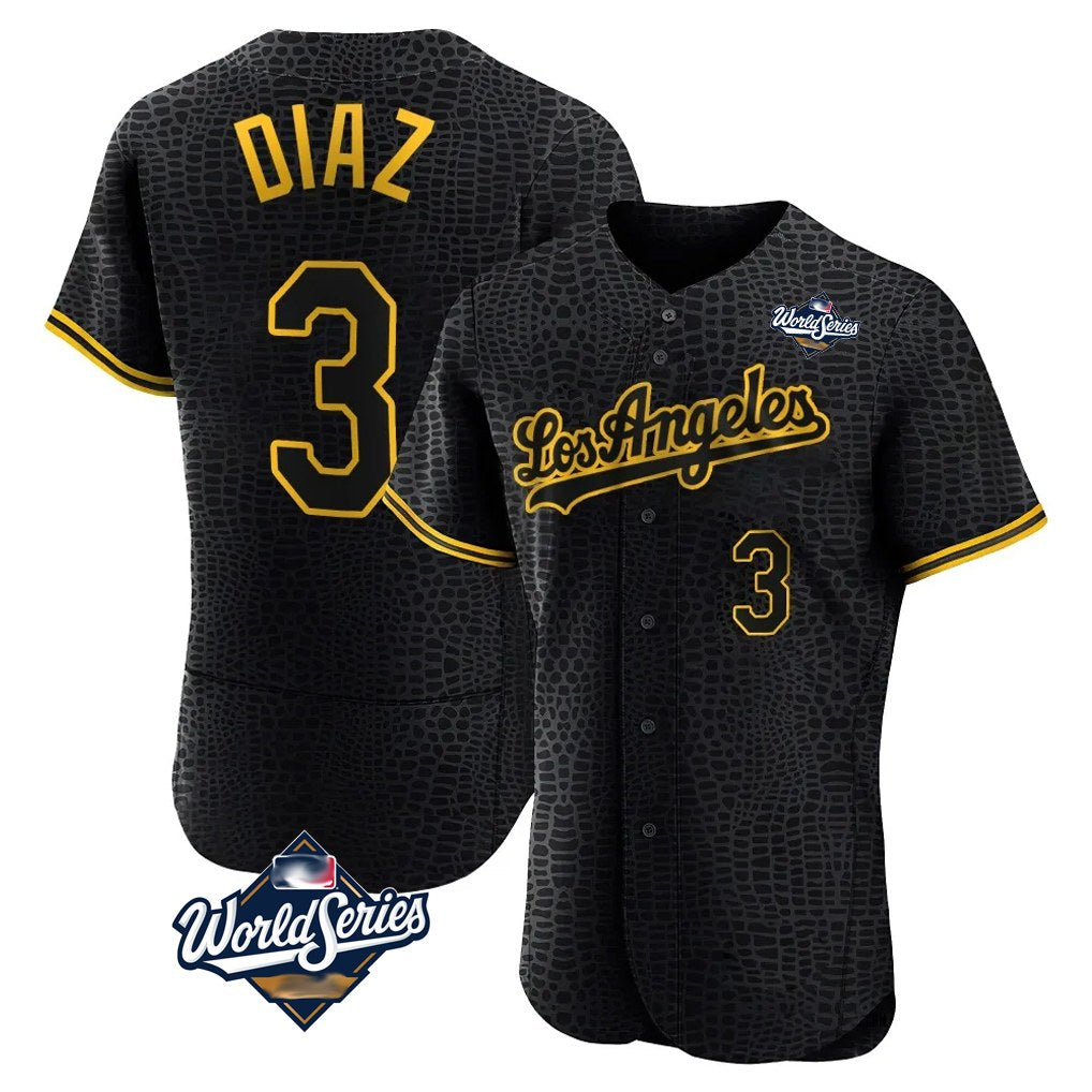 Los Angeles Dodgers #3 Edwin D¨ªaz Player Black HOLBERT World Series Snake Skin City Limited Elite Home Stitched Jerseys