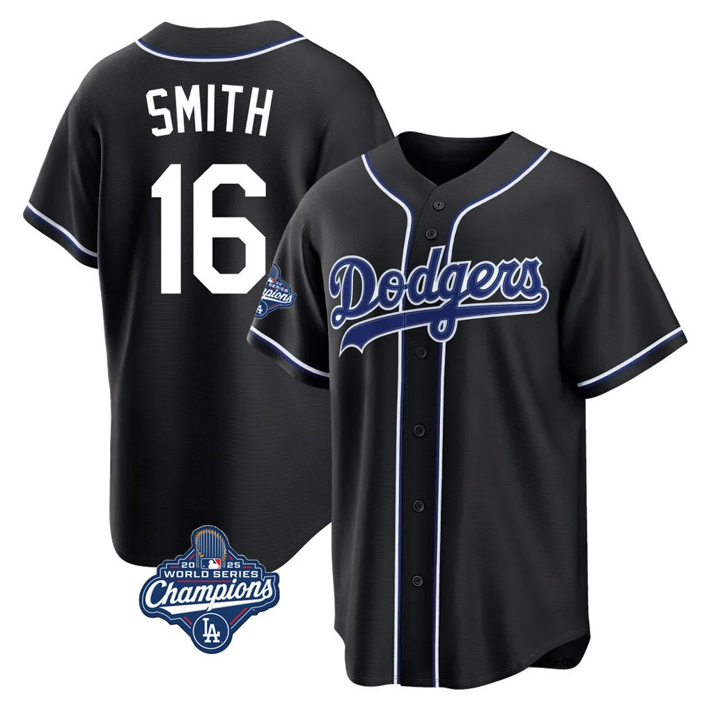 Los Angeles Dodgers #16 Will Smith Player Black HOLBERT World Series Meet Carbon Limited Home Stitched Jerseys
