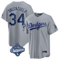 Los Angeles Dodgers #34 Fernando Valenzuela Player Gray HOLBERT World Series Meet Game Stitched Jerseys