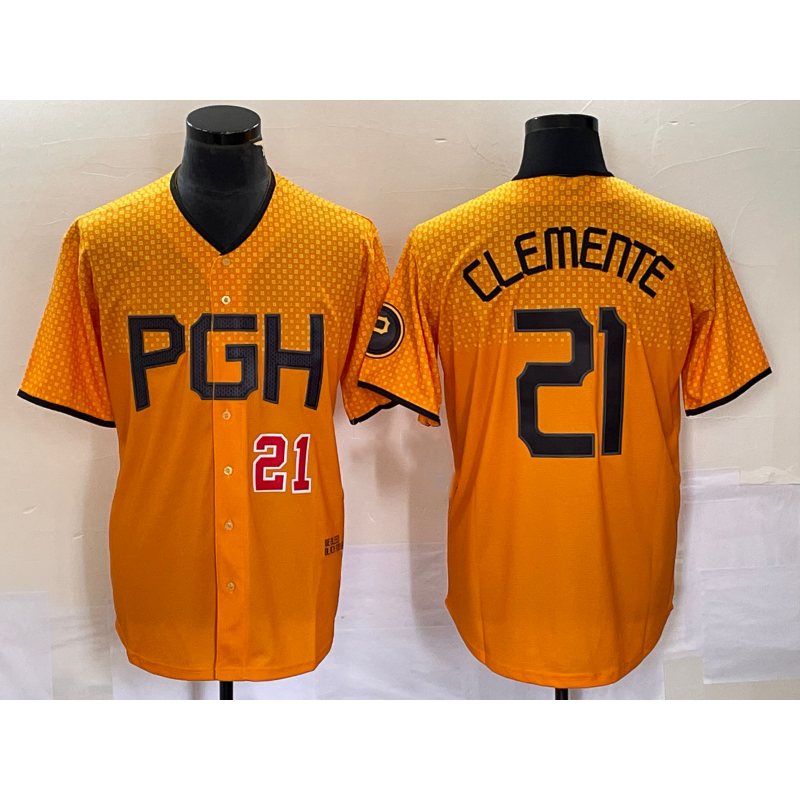 Pittsburgh Pirates #21 Roberto Clemente Number Gold HOLBERT 2023 City Connect Stitched Jersey 3