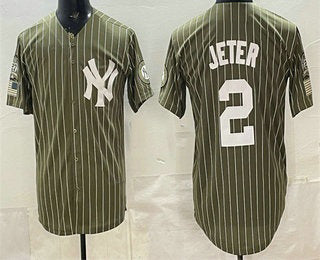 New York Yankees #2 Derek Jeter Olive HOLBERT Pinstripe 2026 Armed Forces Day Salute To Service Jersey