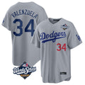 Los Angeles Dodgers #34 Fernando Valenzuela Player Gray HOLBERT World Series Game Home Stitched Jerseys